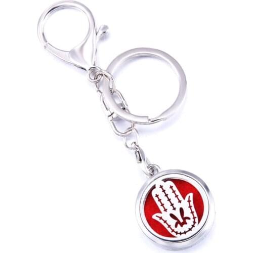 Hand Of Fatima Aroma Keychain Keyring Open Locket Stainless Steel Perfume Aromatherapy Essential Oil Diffuser Car Keychain Gift