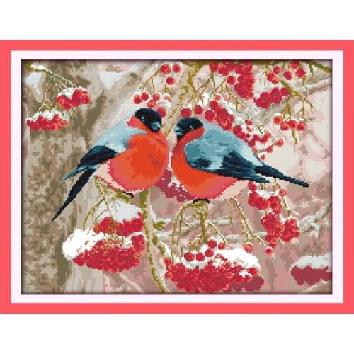 Bullfinch and Red Fruits Counted Cross Stitch DIY 11 14CT Animal Cross-Stitch Kits Home Decor Embroidery Needlework