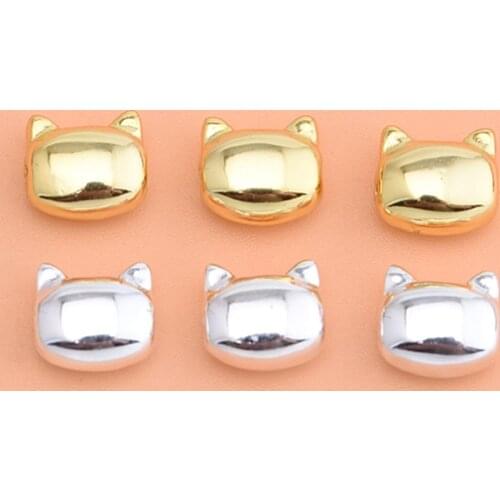 925 sterling silver cute solid kitten head beads semi-finished bracelet accessories handmade DIY jewelry beading material