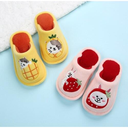 Girls Slippers Home Shoes Cartoon Fruit Childrens Cotton Slippers Indoor Floor Non-slip Warming Baby Toddler Cotton Slippers