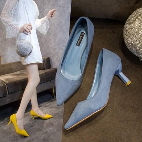 Shoes womens 2019 new autumn Korean pointed shallow mouth single shoes womens Suede simple versatile womens shoes