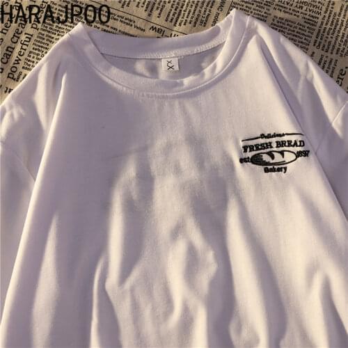Harajpoo Women T-Shirt Vintage Embroidery 2021 Loose Korean Version Ins Tide Harajuku Style Japanese Short-sleeved Clothing Tee