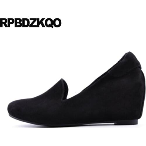 Suede Black Genuine Leather Wedge Fashion Elegant Shoes Women Designer Pumps High Heels Size 4 34 Hidden Round Toe China 33 2018