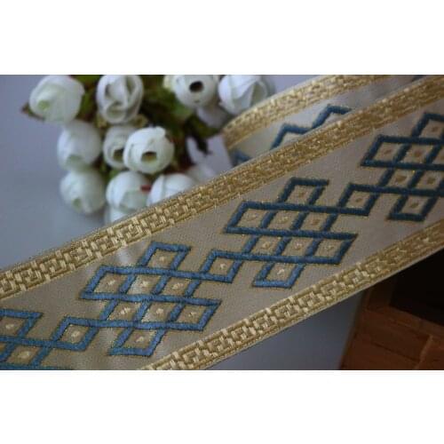 5yards/lot wide 5.9cm Woven Jacquard Ribbon classical Geometric quadrangle design curtain and clothing accessory LS-3970