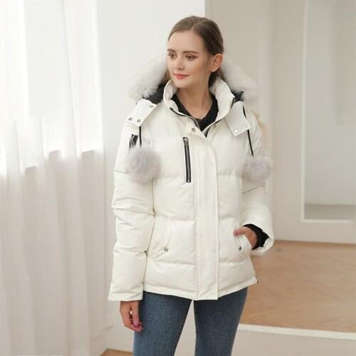 MENINA BONITA 2021 Winter Jacket Women Bomber 90% White Duck Down Waterproof Coat Real Natural Fox Fur Collar Hooded Streetwear
