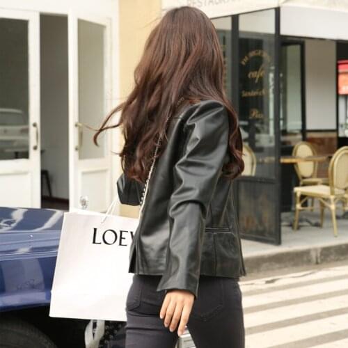 GU.SEEMIO Factory Women Genuine Leather Jacket Sheepskin Lady Jacket Soft Leather Female Leather Jacket Black Sj-10