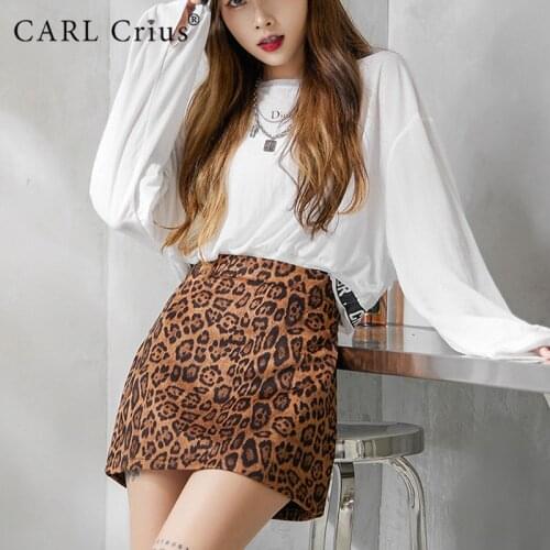 CARL Crius Womens High Waist Leopard Print Mini Wrap Skirt Autumn Sexy Slim Women Elegant Irregular Tight Skirt