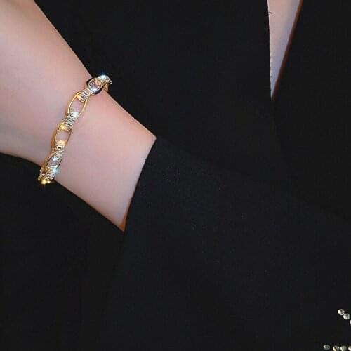 Gold Color Chain Link Zircon Bracelets for Women Girls Fashion New Simple Bracelets Statement Jewelry Gifts