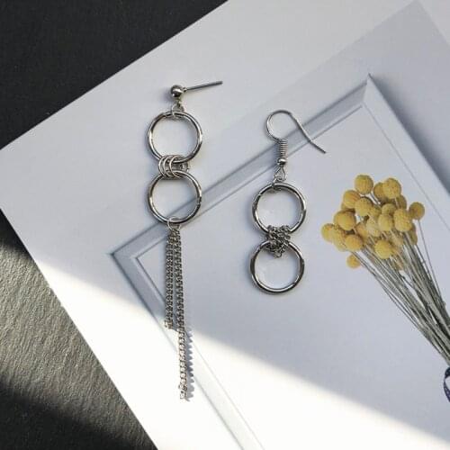 Simple Metal Style Earrings For Women Steel color Long Chain Tassel Metal Circle Pendant Fashion Ear Jewelry Best Gifts