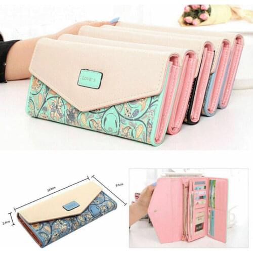 Womens Ladies Envelope Leather Wallet Card Button Clutch Purse Long Hand Bag