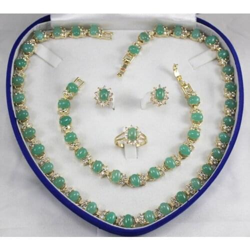 Generious ladys green zircon necklace, earings, bracelet and ring(7-9#) jewelry sets for wedding and party