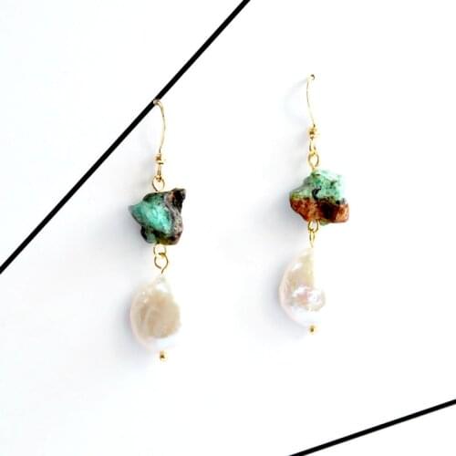 Gold color fashion jewelry drop dangle earrings handmade Australian green chalcedony chrysoprase and pearl for women gift