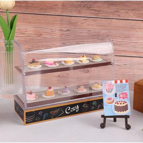 1Set 1:12 Mini Cake Counter Advertising Frame Wooden Showcase Cabinet Dollhouse Fruniture Decor