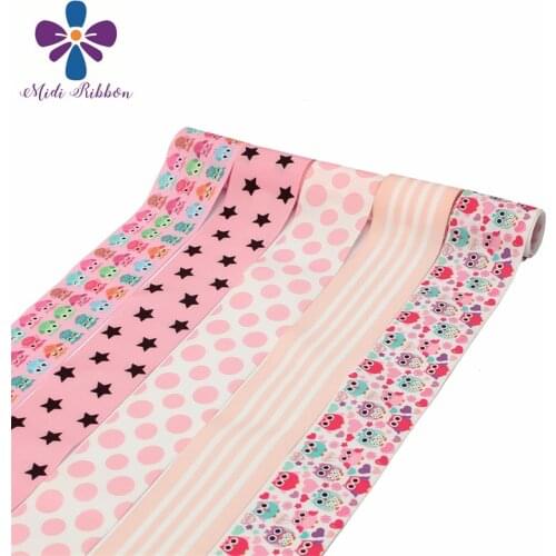 16-75mm Single Face Pink Dot Printed Grosgrain Ribbon/foe 50y/lot DIY Hair Tie Headband Bow Clip Gift Wrap Owl