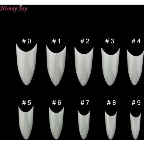 500Pcs Half Cover Stiletto False Nails Curved Sharp Ending Acrylic Nail Tips 10 Sizes for Nail Salons and DIY Nail Art Natural