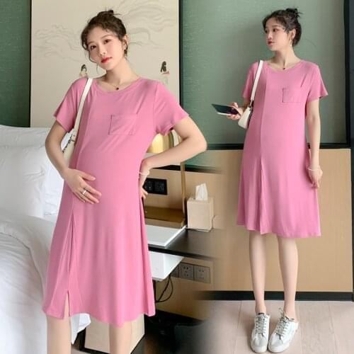 6678# Summer Thin Modal Cotton Maternity Dress A Line Slim T Shirt Clothes for Pregnant Women Pregnancy Sleep Home Lounge Wear