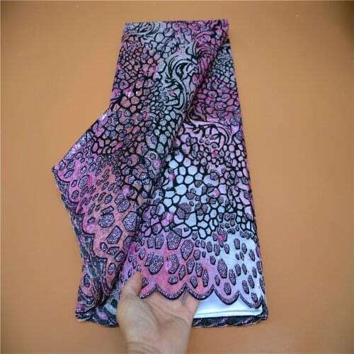 African Mesh Lace Fabric Purple Embroidery French Mesh Sequin Lace Fabric Nigeria Tulle Lace Party Sewing FLP-1179