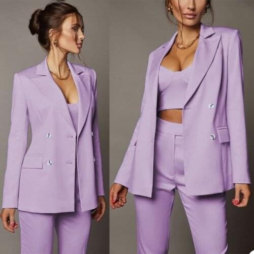 Street Shot Purple Blazer Suits Long Sleeve Double Breasted Formal Office Lady Outfits Evening Party Wedding (jacket+pants)