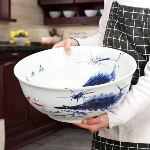 For restaurants Hotel home tableware minimalist Blue and white porcelain Ramen Seafood Fish Steak Salad Soup Super large Bowl