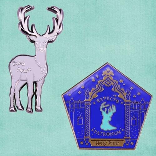 Expecto Patronum enamel pin Harry stag Patronus elk antlers Charm Magic Spell Deer Meme brooch Christmas witches wizards gift