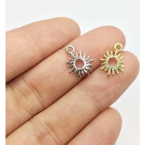 Eruifa 20pcs 10mm Sun Zinc Alloy Jewelry DIY Charms Pendant Necklace, Earring Bracelet 2 Colors
