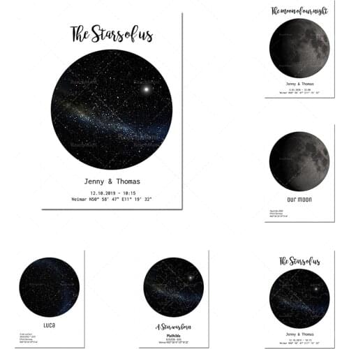 Artificial impression of moon phases-starry sky picture night sky map printing personalized map starry sky canvas art poster pai