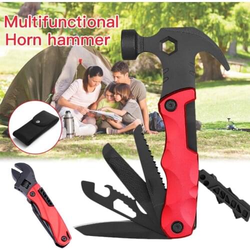Outdoor Camping Claw Hammer for Survival Tent Multifunctional Hand Tools Mini Set of Hexagon Wrench Spanner Wood Saw Opener