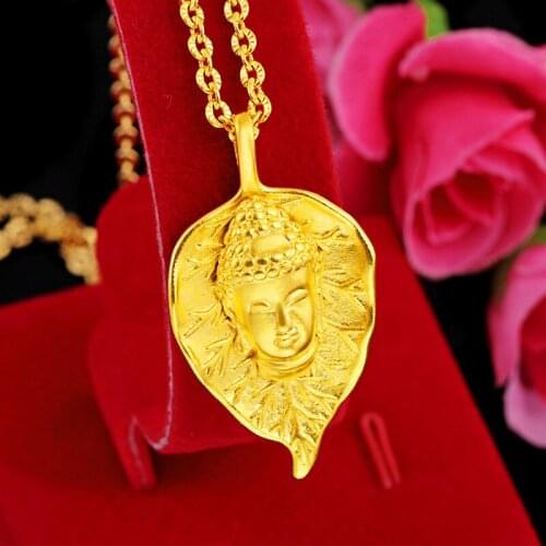 Fashion Charm Necklace & Pendant Rulai Buddha 18K Gold Pendant Chain For Women Jewelry Gift Leaf Shape