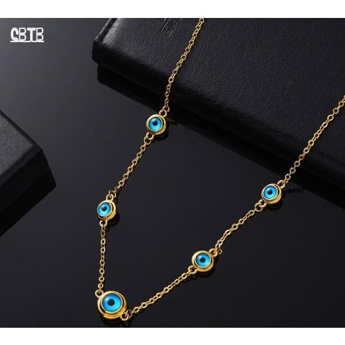 Muslim Jewelry Interesting 5 Blue Eye Crystal Charm Necklace Turkey Blue Eye Necklace Gold Plated Necklace Never Fade