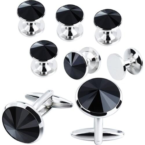 HAWSON Shinny Black Cutting Stone Cufflinks Set for Men Fashion French Shirt Accessories Special Desige for Wedding Business
