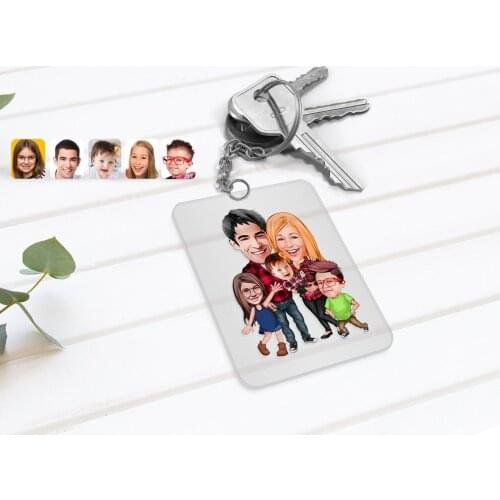Personalized Family Caricature Of Transparent Plexiglass Anahtarlık-5