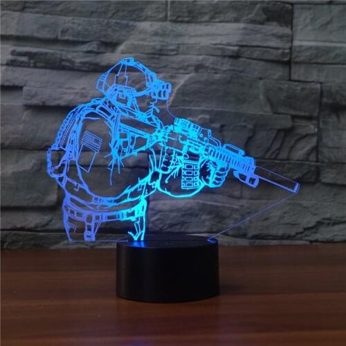 Machine Gun Revolver Soldier 3d Small Night Light Touch 7 color change Gift Boys Table Lamps For Living Room Desk Lamp