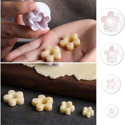 4Pcs Cookie Biscuit Plastic Mold Five Petal Flower Spring Mold Set Cake Decorating Kitchen Tools Fondant Baking Accessories