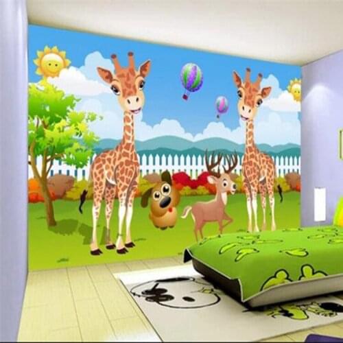 Custom 3D Photo Wallpapers Creative Cartoon Deer Wallpaper Childrens Bedroom Background Wallpaper Tree Giraffe Wallpaper Mural