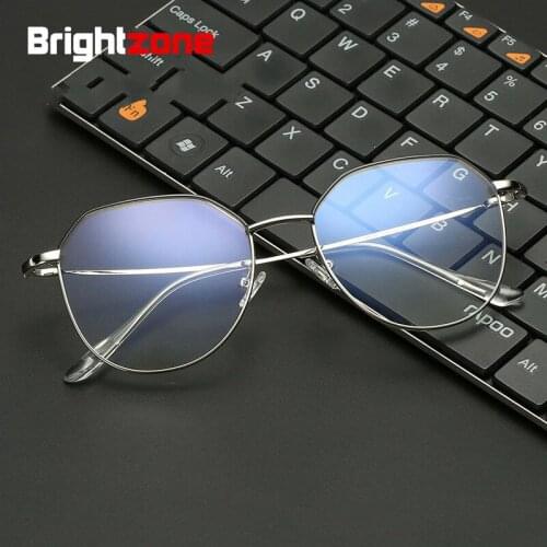 Brightzone Anti Blue Light Computer clear optic Glasses Women brand Polygon Metal Frames Exquisite Plain Glass Men Eyeglasses