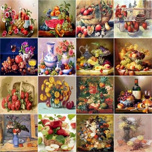 SDOYUNO Adult Coloring By Numbers Flowers DIY Unframe Decor For Home Oil Painting By Numbers Fruit Acrylic Paint Handpainted Gif