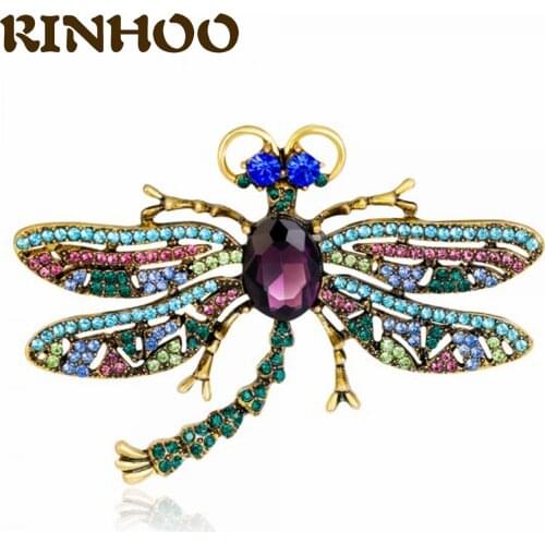RINHOO Colorful Crystal Dragonfly Brooches Women Fashion Insect Enamel Pins Autumn Winter Design Coat Accessories High Quality
