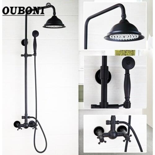 OUBONI Luxury Oil Rubbed Bronze Durable Handle Bathroom Shower Set Control Rainfall Mixer Shower Black Shower Faucet Set