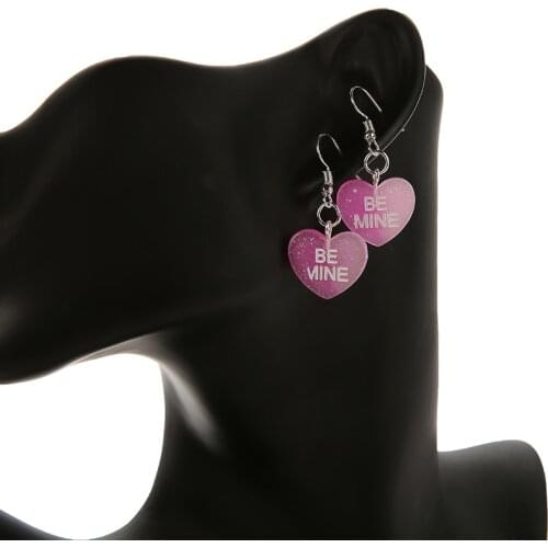 1pair Cute Gradient BE MINE HUG ME Heart Drop Earring Flatback Resin Earrings Kids Gifts Woman Jewelry