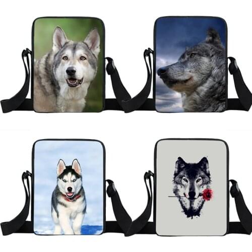 Cool animal wolf print shoulder bag mens handbag teenager boys mini messenger bag cute totes samll cross bags bokbag