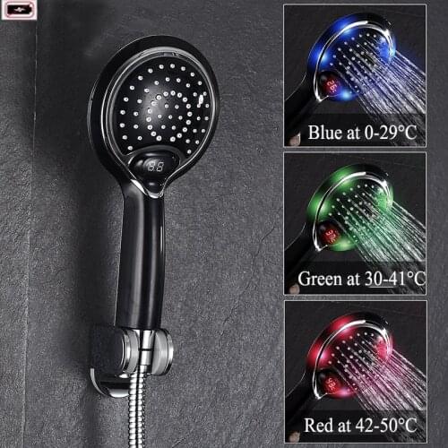 Led Shower Head Hand Held Shower Head With Temperature Digital 3 Colors Change Water Saving Portable Shower Head Nozzle Sprinkle