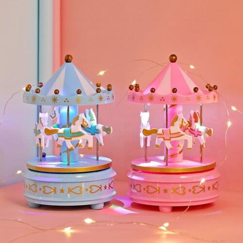 Bevigac Cute Rotating Horse Carousel Style Luminous Music Box for Birthday New Year Children Girls Gifts Home Decorations