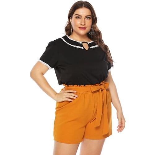 Loose plus Size Womens T Shirt Clothing Lace Fashion Patchwork Round Neck White Lace Short Sleeved Casual T Shirt Top Hot