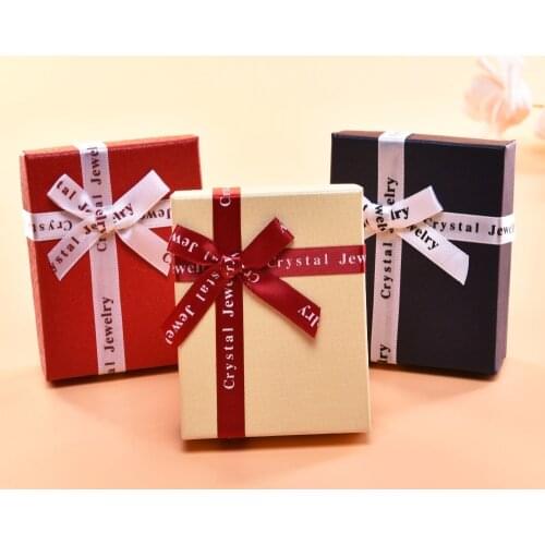 High Quality Jewelry Package 12Pack/Lot Creative Box Ribbon Bow Necklace/Earring Kraft Paper 8x5x3 cm Gift Box Cases