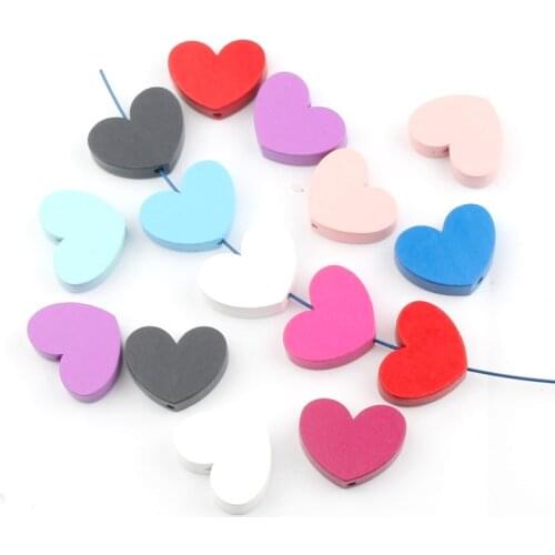 Handmade 10pcs (can pick up color)30x23x10mm Heart Shape Wood Beads for Jewelry Making DIY Pacifier Clip Rattle Wooden Beads
