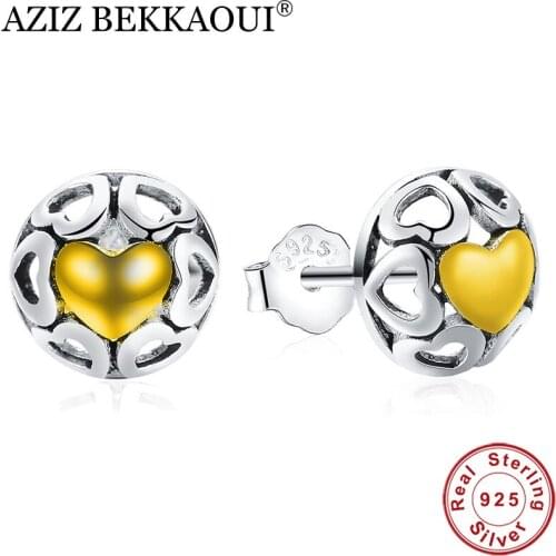 AZIZ BEKKAOUI 925 Sterling Silver Openwork Heart Stud Earrings for Women My One True Love Earrings Fashion Jewelry Best Gift