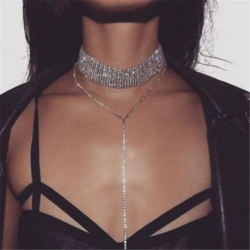 Fashion Women Popular Micro Pave Rhinestone Iced Out Bling Jewelry Neck multi-layer Necklace Full Long Necklaces Dropshipping