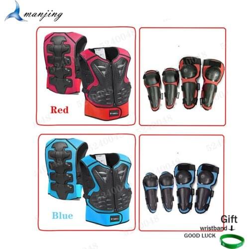 With Gift For Height 0.8-1.7M Child Kids Motorcycle Body armor Vest Mountain Bike Off road suits Chest Spine Knee Elbow Guard LL