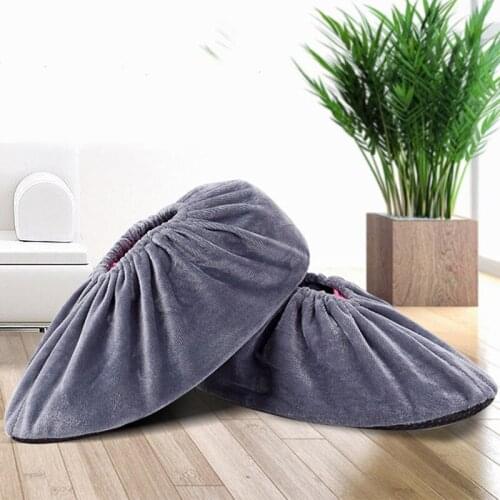1 Pair Portable Reusable Shoe Covers Washable Elasticity Dustproof Non-Slip Flannel Overshoes Boot