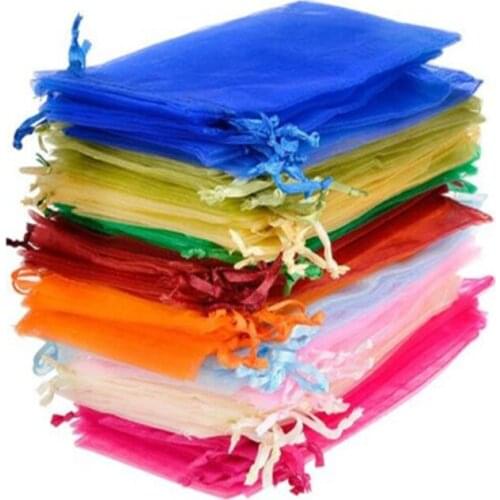 100Pcs Jewelry Bags Packing Drawable Organza Bags 7x9 9x12 10x15 13x18 17x23cm Gift Bag Sachet Organza Wedding/Communion Deco 5z
